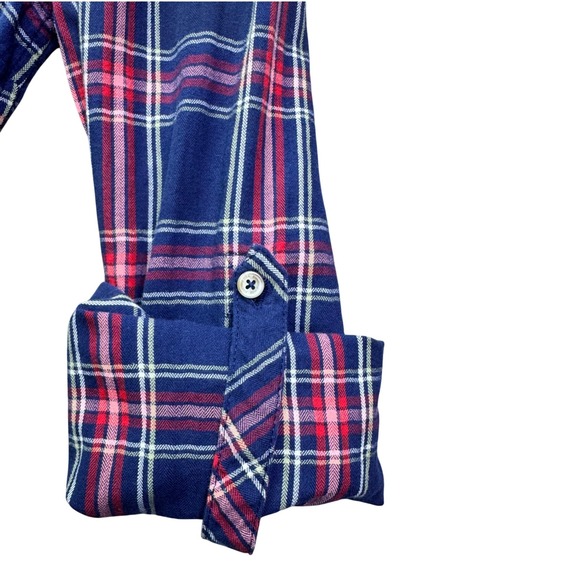 Southern Tide Women's Plaid Shirt Dress Size Medium Long Sleeve Roll Tab Navy - Picture 7 of 12